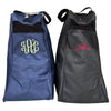 Monogrammed Boot Bag made with durable and recycled polyester. The navy one has a traditional large monogram and the Black one has a script font name monogram