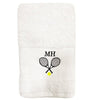 White Tennis Towel with embroidered Tennis rackets and two initials above- Initially London