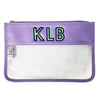 Vegan leather and clear vinyl Pouch in Lilac with a two colour monogram - Initially London