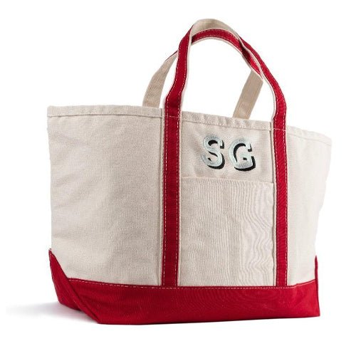 Heavyweight 100% cotton canvas Large Boat Tote with two large letters embroidered on the front