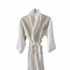 100% cotton, white Robe, with a single letter monogram, sewn on the left hand side. 