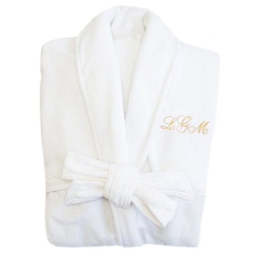 100% cotton, white Robe, with a three letter script monogram, sewn on the left hand side. - Initially London