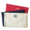 Red, Navy, and Natural Monogrammed Lisbon Clutches made from a gorgeous woven raffia - Initially London