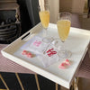 Two Monogrammed Love Motif Coasters with pink and red lettering, made from a blend of 55% linen and 45% cotton - Initially London