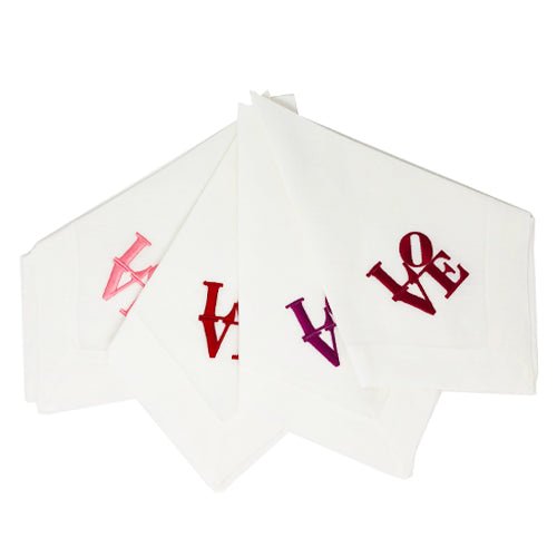 Set of Four Monogrammed Love Motif Napkins with lettering in four fabulous shades, made from a blend of 55% linen and 45% cotton - Initially London