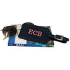 Black Monogrammed Leather Luggage Tag with neon pink lettering in Schoolbook font, made from 100% leather - Initially London