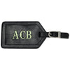 Black Monogrammed Leather Luggage Tag with sage green lettering in Oklahoma font, made from 100% leather - Initially London 