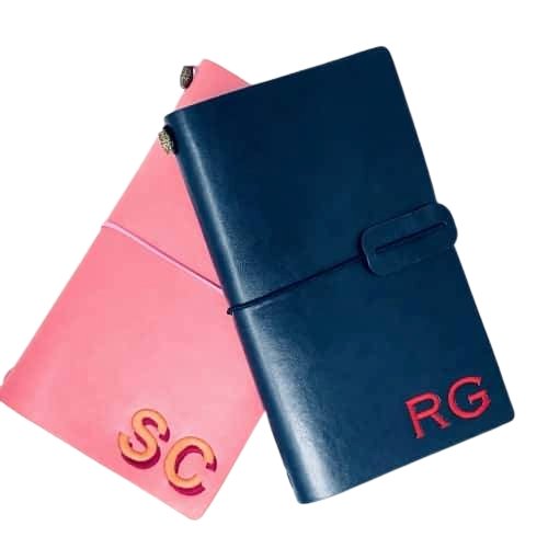 Pink and Navy Monogrammed Vegan Leather Notebooks - Initially London
