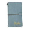 Light Blue Monogrammed Vegan Leather Notebook with metallic gold lettering in the sweetheart font - Initially London