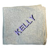 Grey Monogrammed Match Blanket with Shadow Lettering in Lilac and Navy thread colours, made from cotton and fleece blended yarn - Initially London