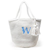 White Cotton Crochet Bag monogrammed by Initially London. A large single initial monogram on the front