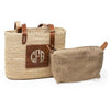 Monogrammed rattan basket, with the insert that goes inside also shown. 