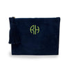 Navy Monogrammed Soho Suede Pouch made from Suede with a brass zipper and suede tassel - Initially London