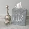 Pale Blue Tissue Box Cover with a large three letter monogram 