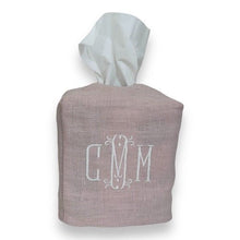 Pale Pink Tissue Box Cover monogrammed by Initially London with a large three letter monogram 