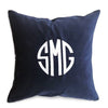 Navy Blue Velvet Cushion Cover monogrammed with a large circle font - Initially London