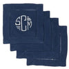 Monogrammed Navy Linen Coaster, with a white motif, made from 100% linen with a hemstitch border - Initially London