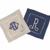 Monogrammed Navy and Beige Linen Coasters, with centre monograms, made from 100% linen with a hemstitch border - Initially London