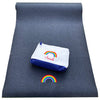 Monogrammed Petrol Blue Om Yoga Mat with rainbow motif, made from phthalate-free PVC with no toxins - Initially London