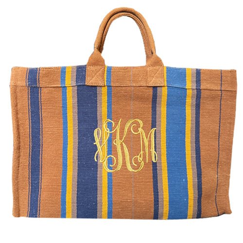 Oranges Monogrammed Pavilion Tote Bag with large centred monogram, made from Cotton canvas with a portable pocket and handy side pockets - Initially London