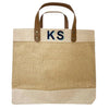 Monogrammed Natural Portobello Shopper Bag, made from Jute with buffalo leather handles, with blue shadow lettering - Initially London 