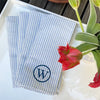 A Set of Four Navy Monogrammed Striped Napkins with Blue Motif made from 50% linen and 50% cotton - Initially London 