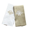 Beige and White Monogrammed Punchspoke Hand Towel with motifs, made from 60% linen and 40% cotton huckaback fabric - Initially London