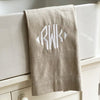 Beige Monogrammed Punchspoke Hand Towel with motif, made from 60% linen and 40% cotton huckaback fabric - Initially London