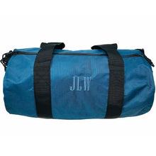 Monogrammed Petrol Blue Recycled Chelsea Duffle with blue lettering, made from 100% Recycled Polyester - Initially London
