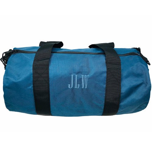 Monogrammed Petrol Blue Recycled Chelsea Duffle with blue lettering, made from 100% Recycled Polyester - Initially London