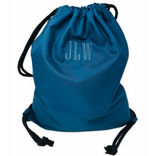 Petrol Blue Monogrammed Recycled Tedworth Sack with blue lettering, made from made from 100% recycled HD polyester - Initially London