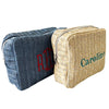 Monogrammed Blue and Natural Salcombe Wash Bags made from Woven polyester straw with clear vinyl lining - Initially London