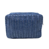 Blue Salcombe Wash Bag made from Woven polyester straw with clear vinyl lining - Initially London