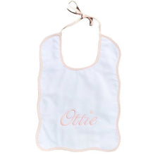 Monogrammed baby Pink Scallop Baby Bib made from 100% Egyptian Cotton with a 400 thread count - Initially London
