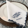 Monogrammed Navy Scalloped Napkin made from 70% linen and 30% cotton with a gorgeous stitched scallop border - Initially London