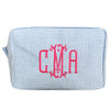 Blue Monogrammed St Clement Wash Bag with Pink lettering, made from Cotton gingham with water resistant lining and metal zipper - Initially London