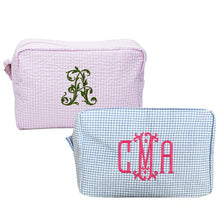 Pink and Blue Monogrammed St Clement Wash Bag made from Cotton gingham with water resistant lining and metal zipper - Initially London