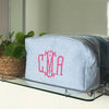Blue Monogrammed St Clement Wash Bag with Pink lettering, made from Cotton gingham with water resistant lining and metal zipper - Initially London