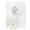 Monogrammed Tasseled Hand Towel made from 100% Turkish cotton, hand-loomed and edged with handmade fringe. A detailed single letter monogram