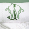 Monogrammed Tasseled Hand Towel made from 100% Turkish cotton, hand-loomed and edged with handmade fringe. Monogrammed with a two letter, intertwined, traditional monogram 