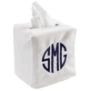 Monogrammed 100% Linen Tissue Box Cover with a large circle monogram on the front