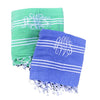 Cornflour and Teal Monogrammed Turkish Hammam Towel made from 100% cotton both with traditional monograms