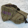 Olive Monogrammed 100% Tweed Wool Dog Bandana with Purple Initialling - Initially London