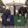 Monogrammed Navy and Dark Green Victoria Velvet Tote made from a luxurious cotton velvet exterior and satin lining - Initially London