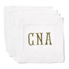Set of 4 White Hemstitch Coasters made from 100% White Linen. A three letter, fishtail font monogram