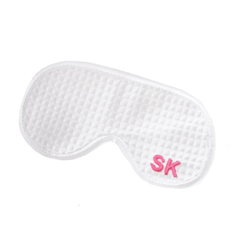 Monogrammed White Waffle Eye Mask Cotton made from White Waffle Cotton with satin piping, black velvet lining and elastic strap - Initially London