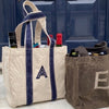 Navy Monogrammed Wiltshire Wine Carrier Outside made from 100% Heavyweight Canvas with space for Four Wine Bottles - Initially London