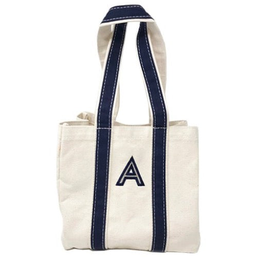 Navy Monogrammed Wiltshire Wine Carrier made from 100% Heavyweight Canvas with space for Four Wine Bottles - Initially London