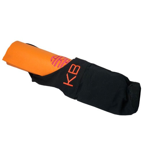 Monogrammed Black Yoga Mat Sling made from 100% cotton canvas. A large two letter embroidered on the yoga mat sling bag